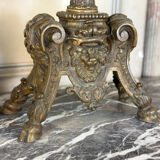Pair of Louis XIV style andirons in bronze after a design by André-Charles Boulle.