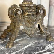 Pair of Louis XIV style andirons in bronze after a design by André-Charles Boulle.