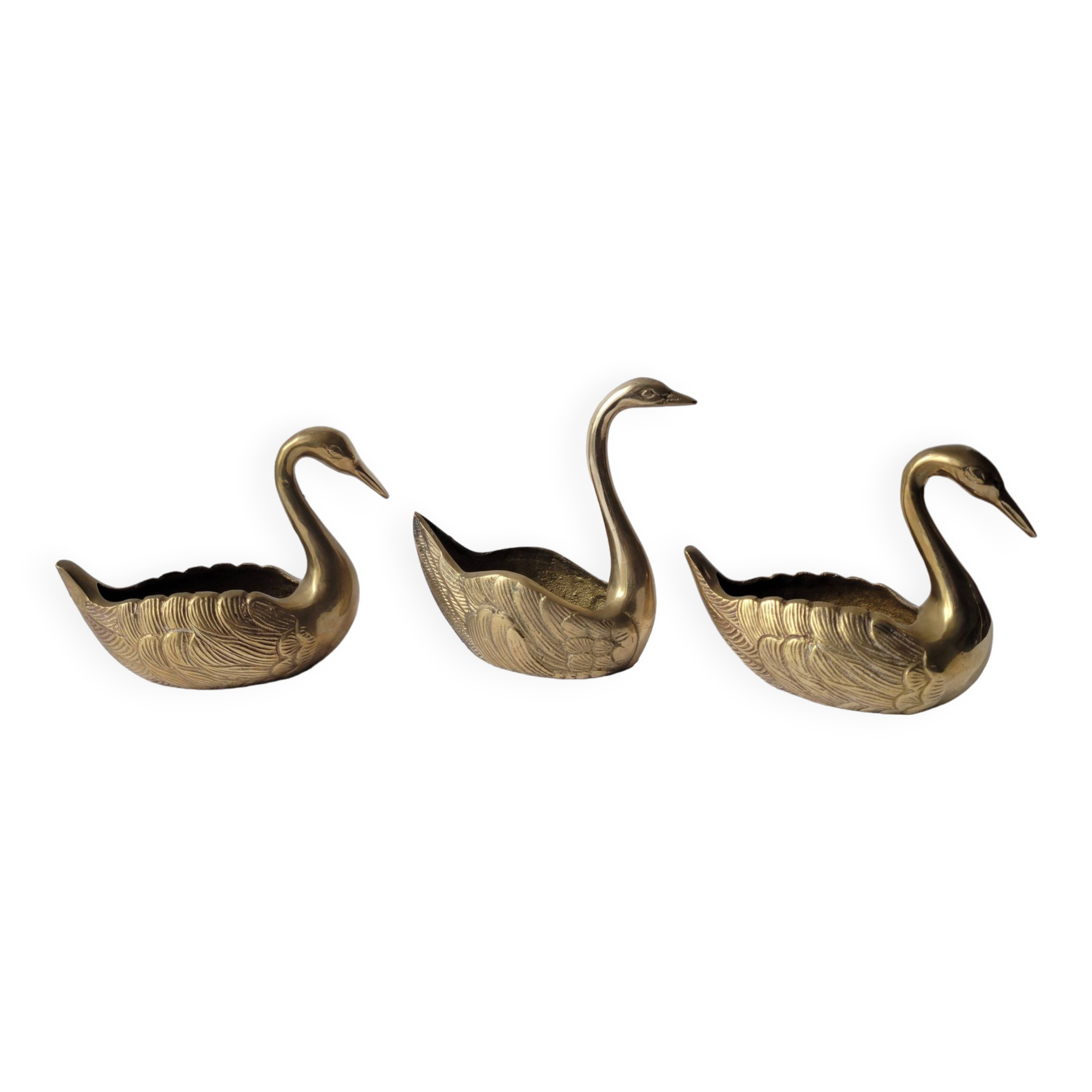 Trio of zoomorphic brass swan empty pockets