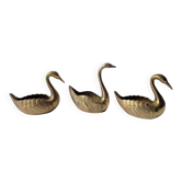 Trio de vide poches zoomorphes cygnes en laiton
