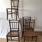 set of 4 bistro chairs in turned wood and canework stamped early 20th century