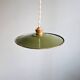 Pair of industrial pendant lights in green enamelled sheet metal