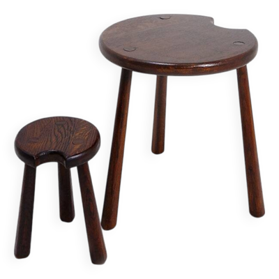 Ensemble de 2 tables tripodes brutalistes