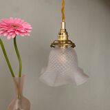 Vintage frosted glass tulip pendant lamp