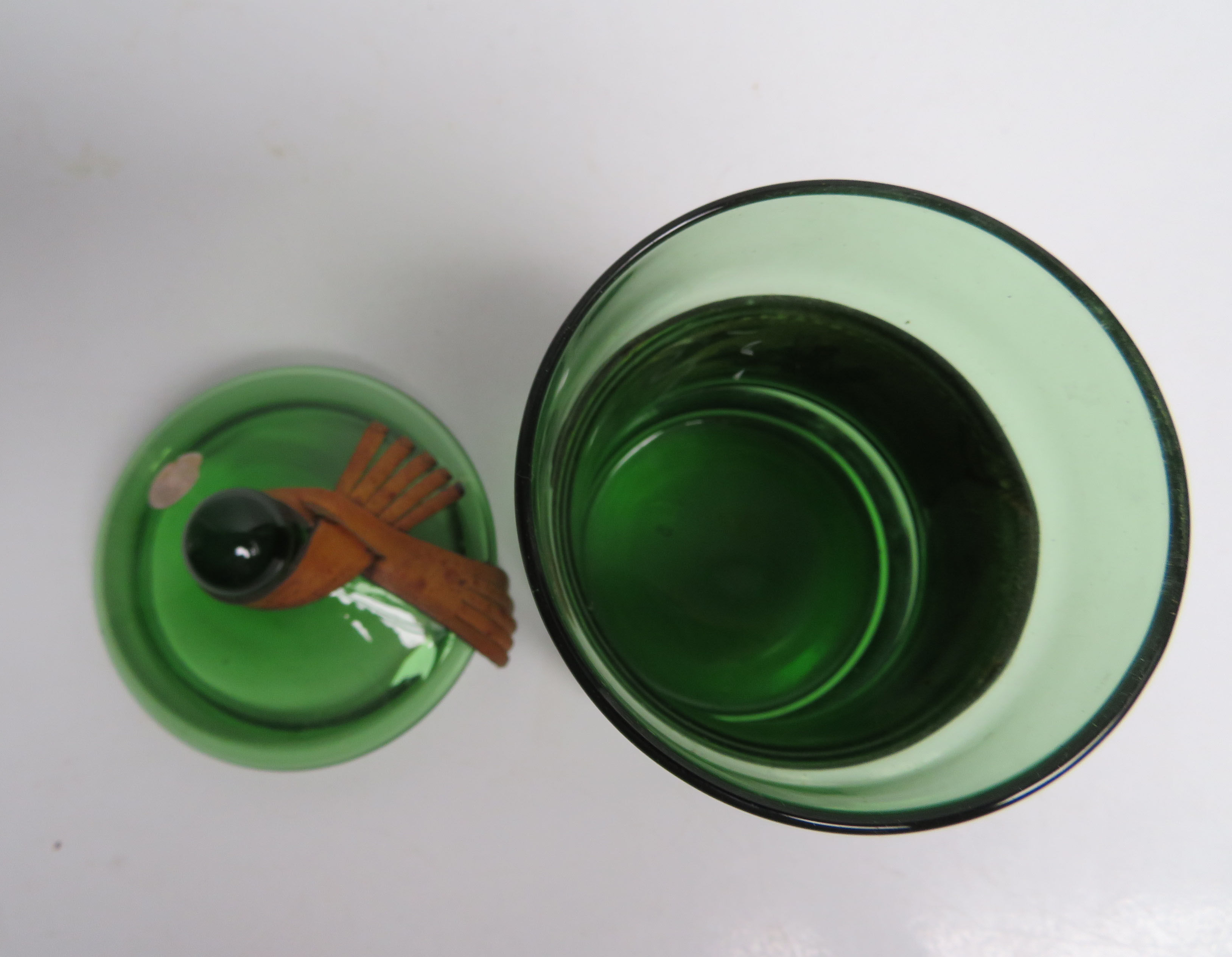 Vintage green glass bathroom container