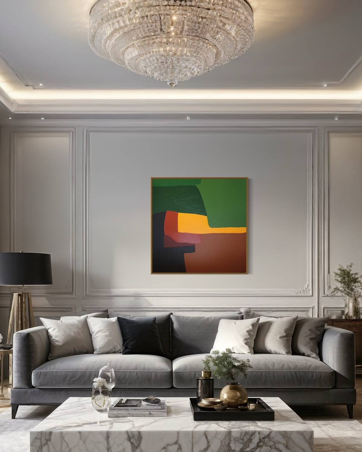 Soothing abstract canvas "Green Palette" 80x80cm