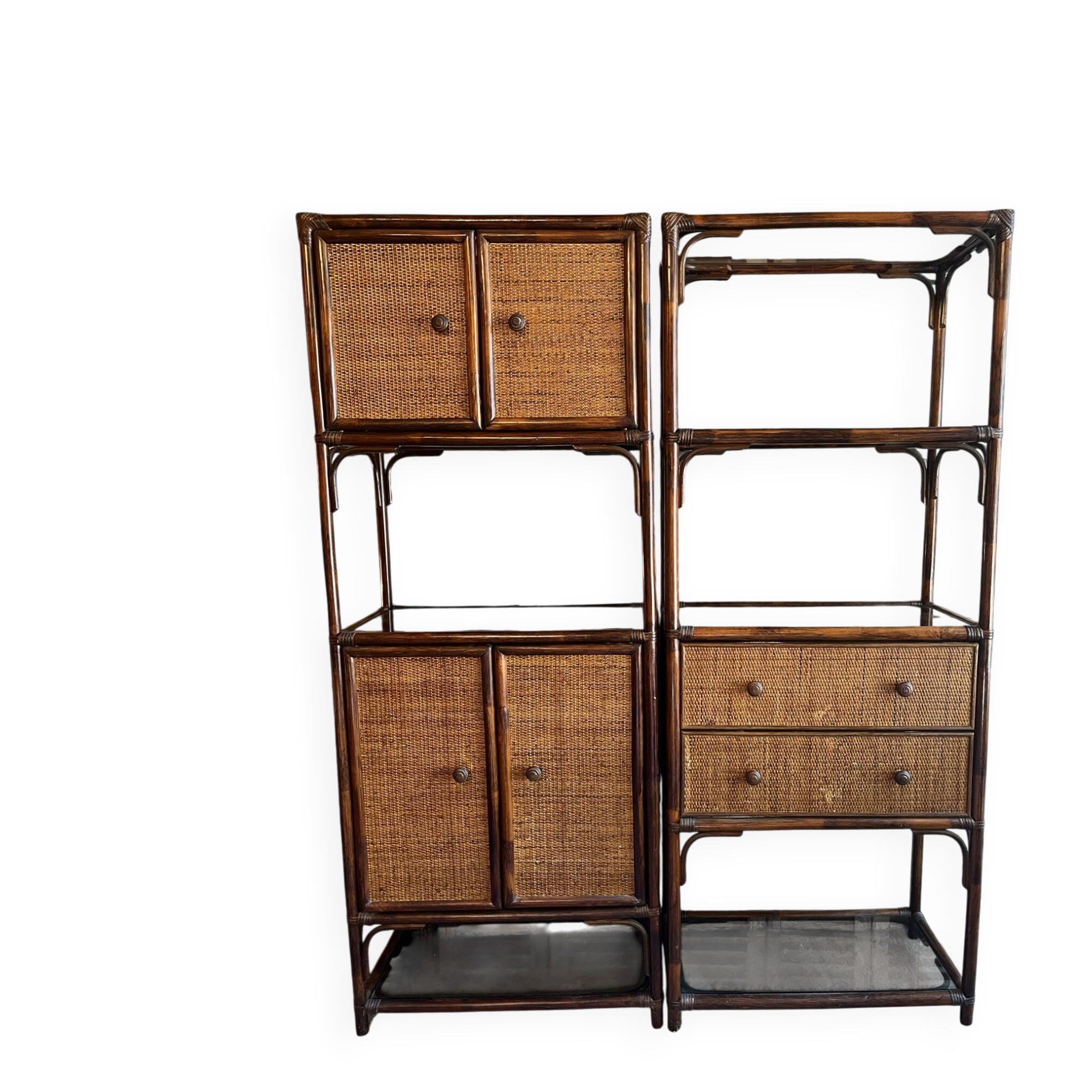 Enfilade étagère rotin vintage