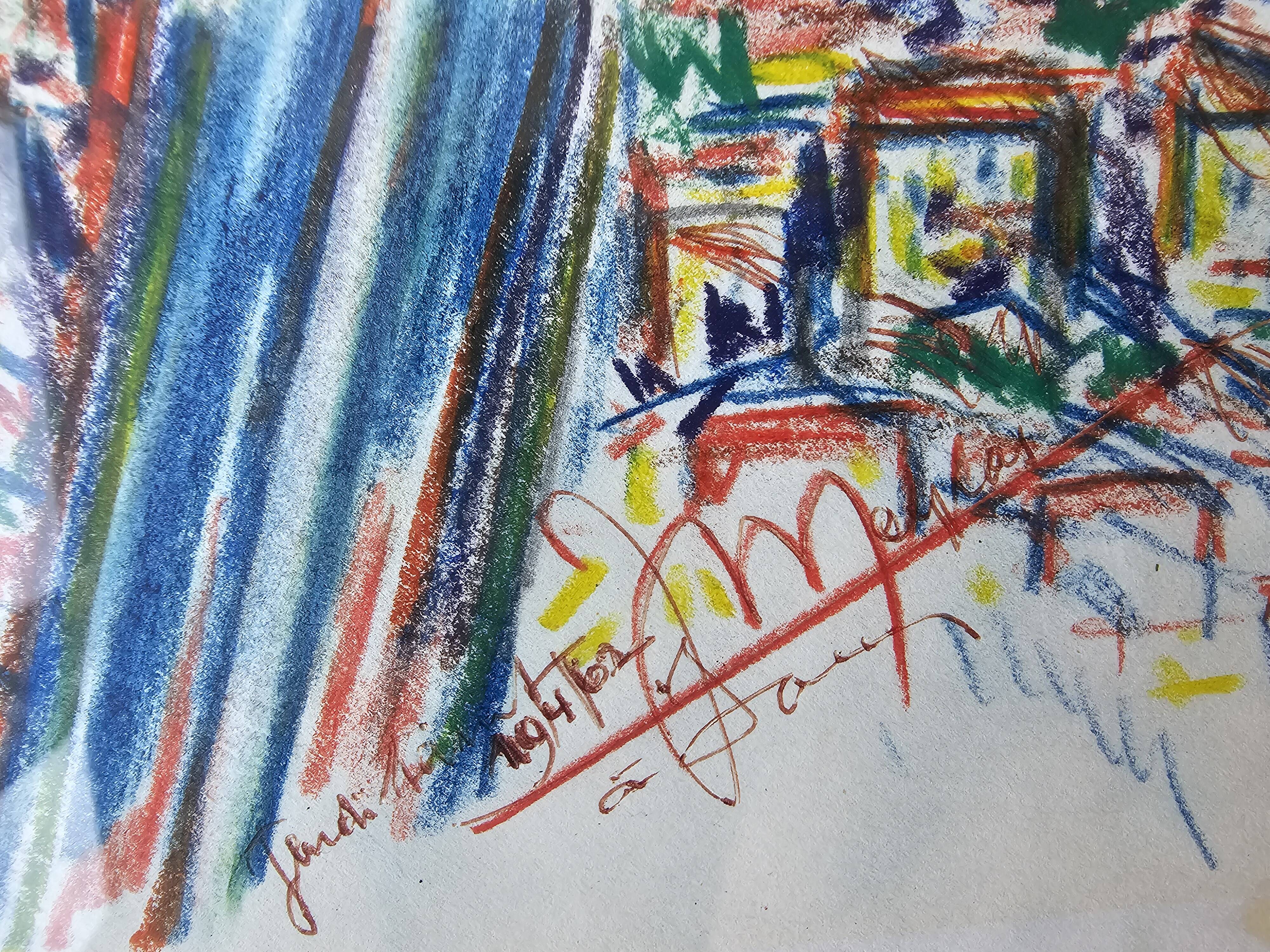 Pastel painting of Notre Dame de la Garde, Marseille. Signed JM (Signature at id)