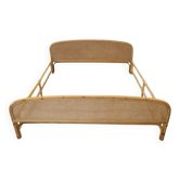 Bamboo and Vienna Straw Double Bed, 1980s