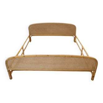 Lit Double En Bambou Et Paille De Vienne, 1980s