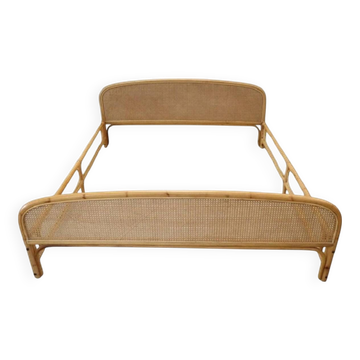 Lit Double En Bambou Et Paille De Vienne, 1980s
