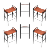 6 tabourets de bar contemporains en cuir tabac naturel