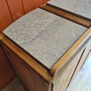 Renovated art deco walnut sideboard with beveled glass door and marble tops