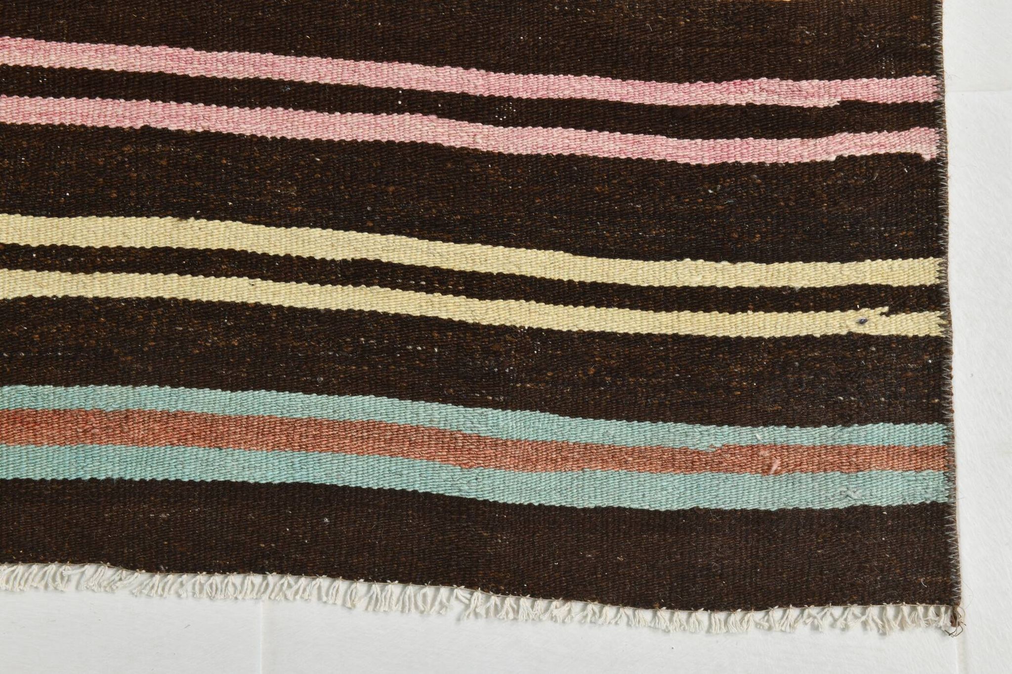 Striped Pattern Brown Kilim Runner Rug, 75x315Cm