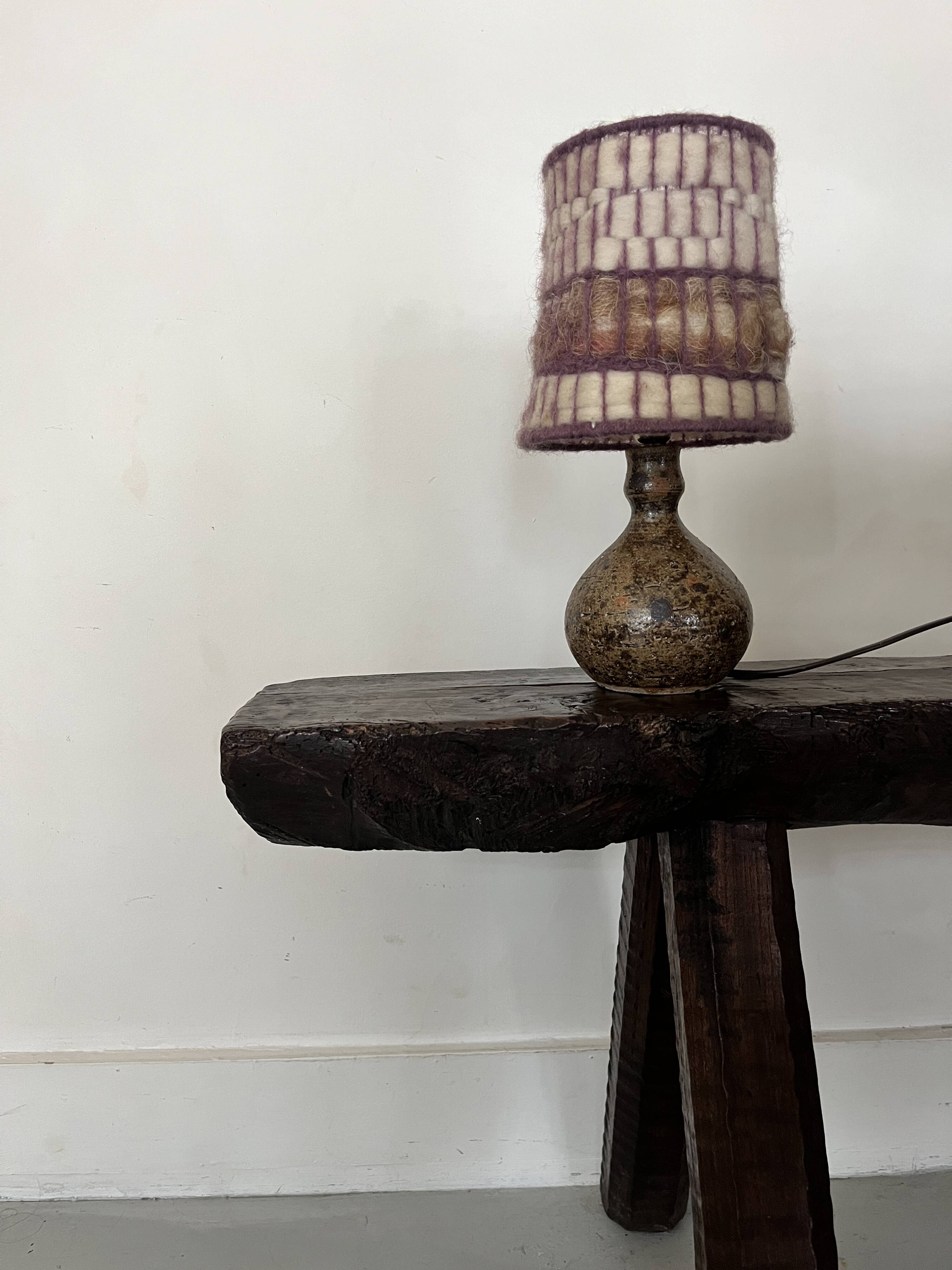 vintage lamp in pyrite sandstone and wool lampshade, La borne 1970