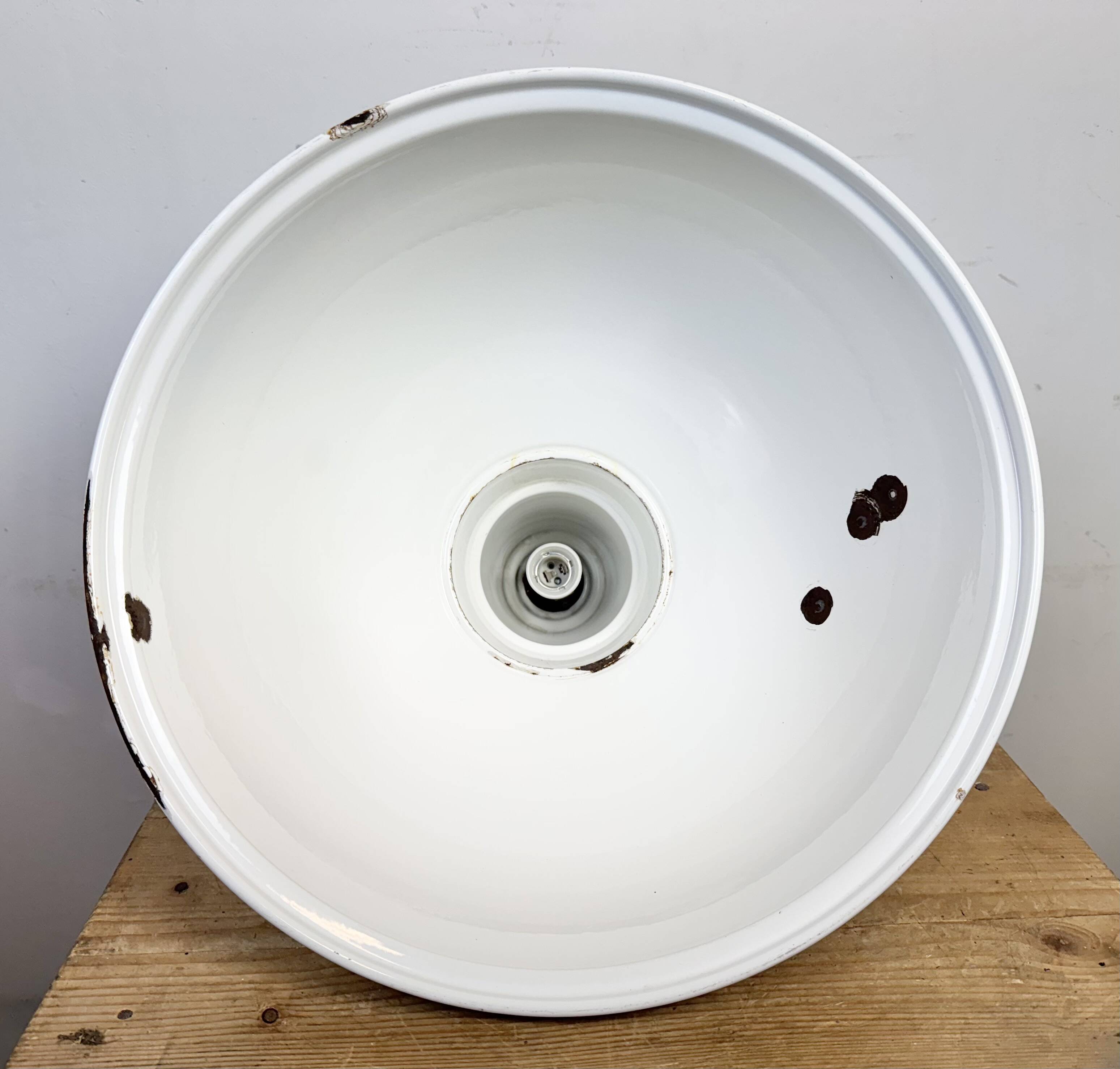 Large Industrial British White Enamel Pendant Lamp from Benjamin, 1960s
