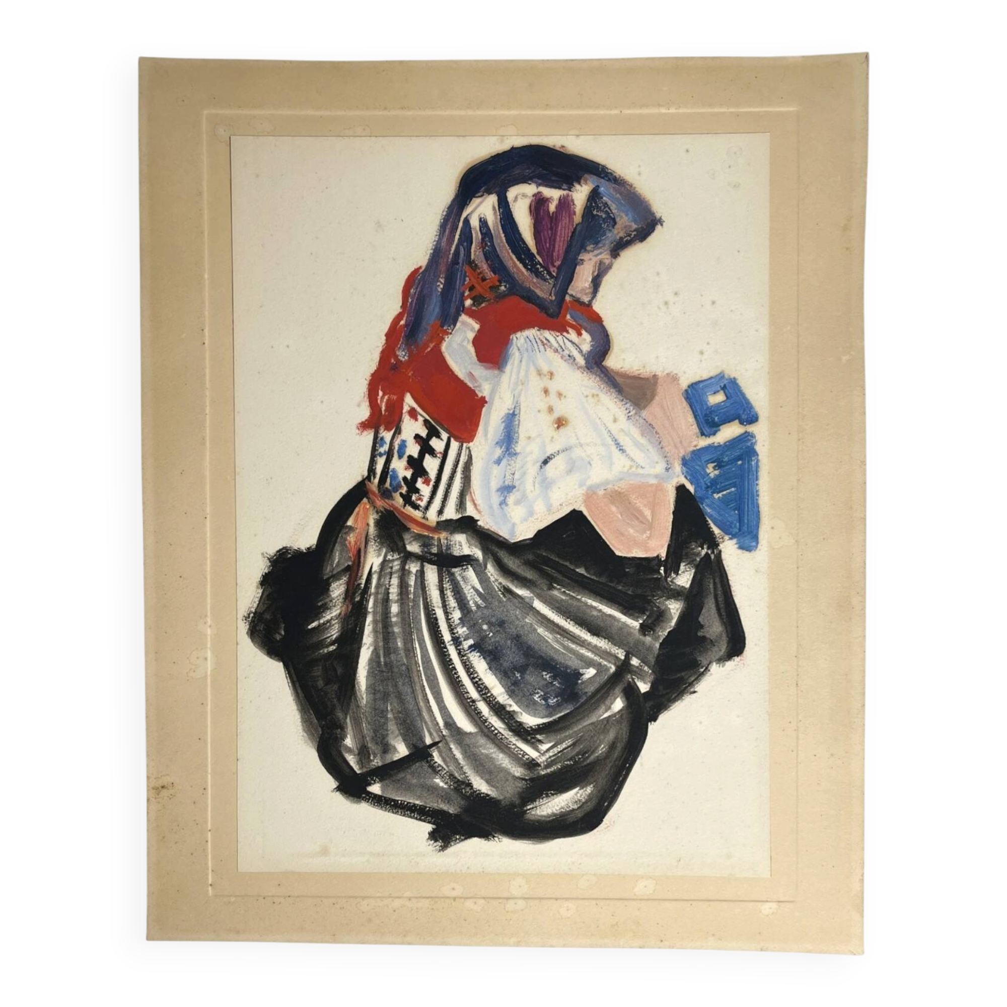 Gouache sur papier femme bretonne Mathurin Méheut (attribué à), XXème