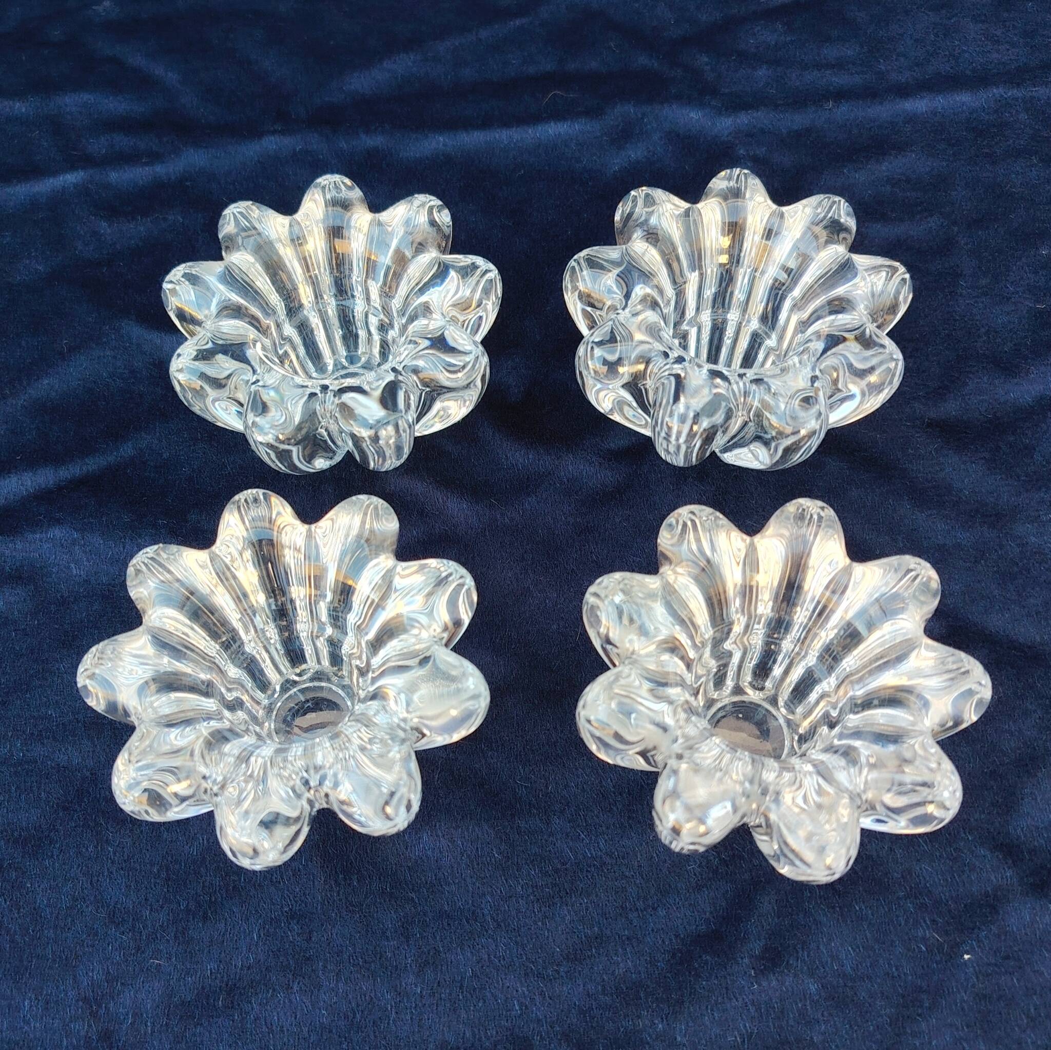4 vintage crystal candlesticks, flower shape