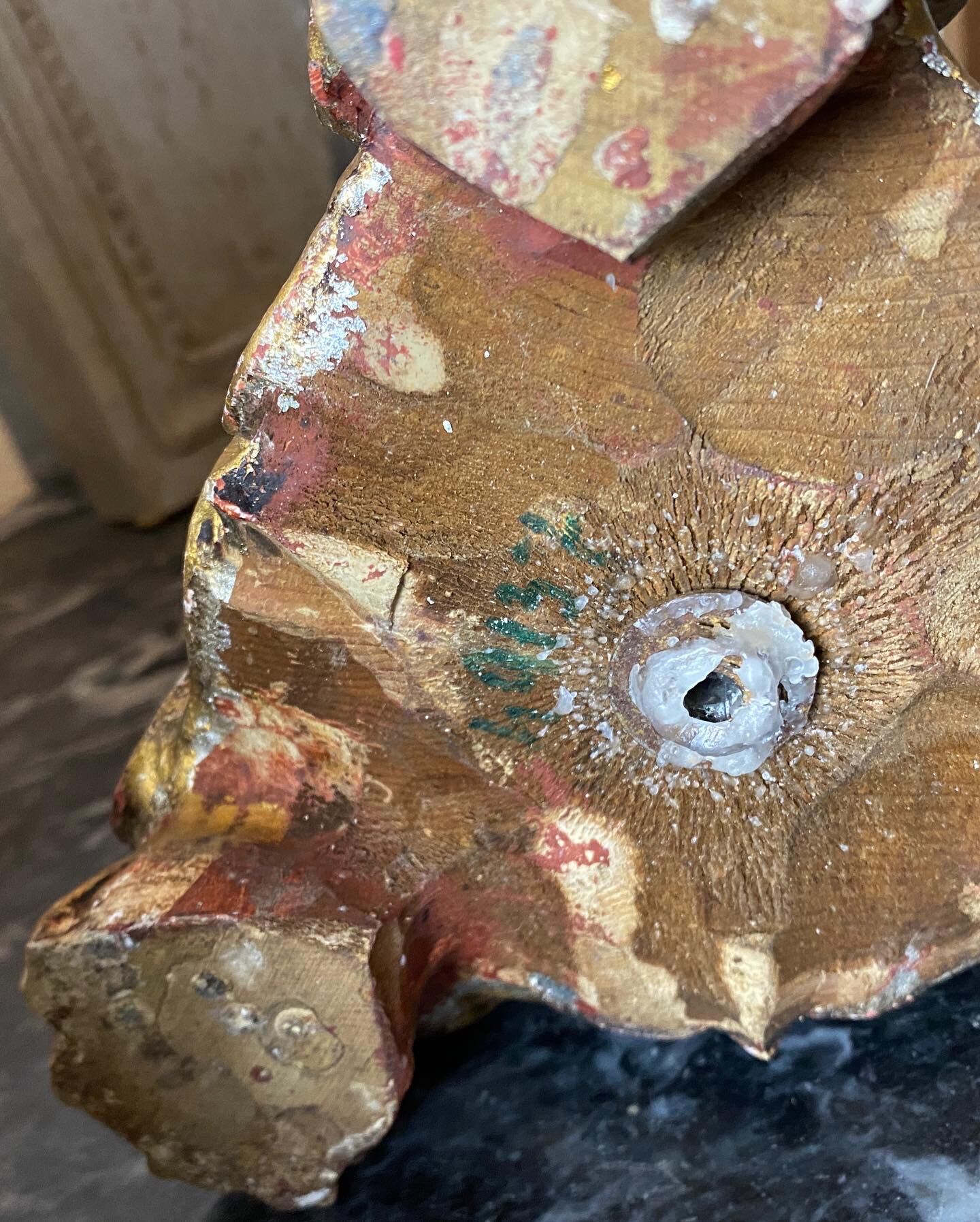 Picnic candle in old gilded wood