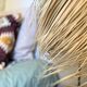 Palm leaf lampshade and iron frame