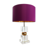 Midcentury lucite and brass table lamp with custom lampshade, 1970s