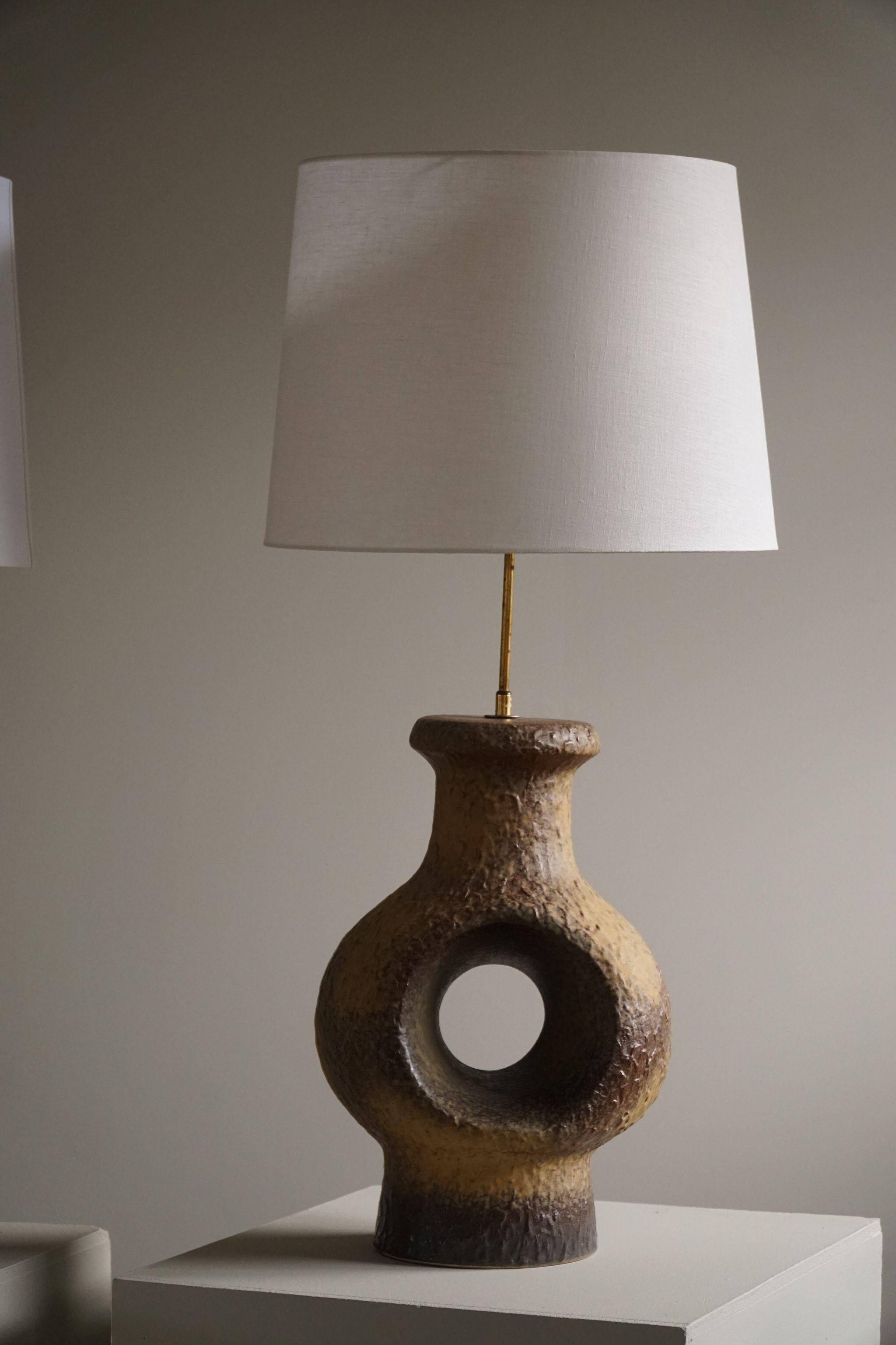 Modern Danish ceramic table lamp, large sizes, green/brown colours, 1960s.
