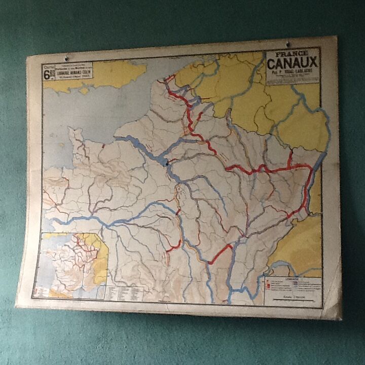 Carte géographique vintage France canaux recto verso