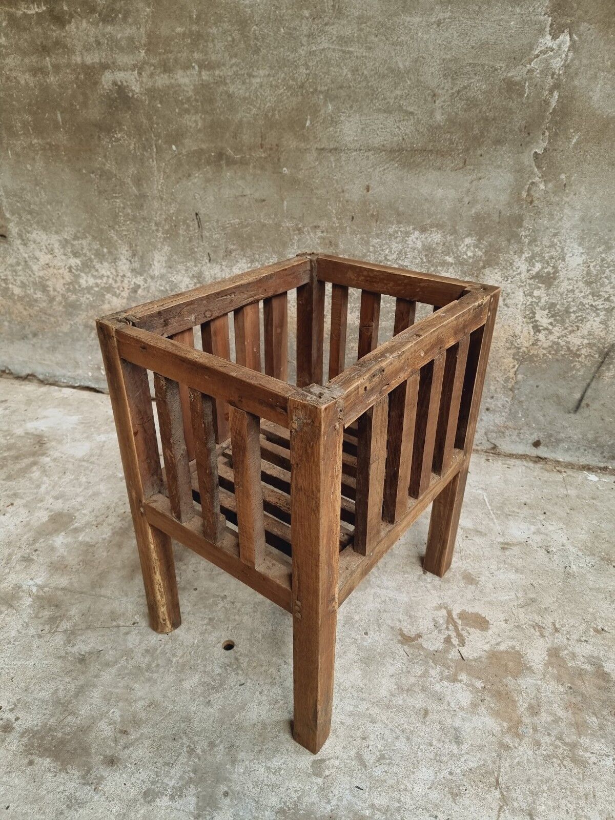 Antique rack storage basket walnut wood storage or toy bin