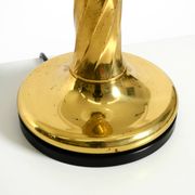 Large 1960s brass column-style table lamp with frosted glass globe