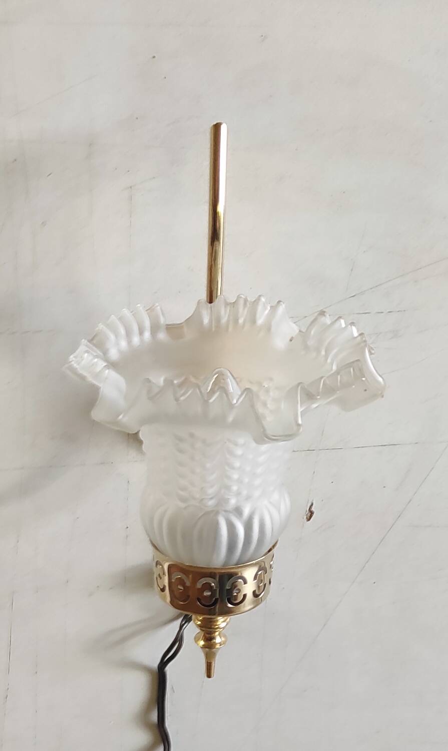 Gold metal wall light with glass tulip - mid 20th century