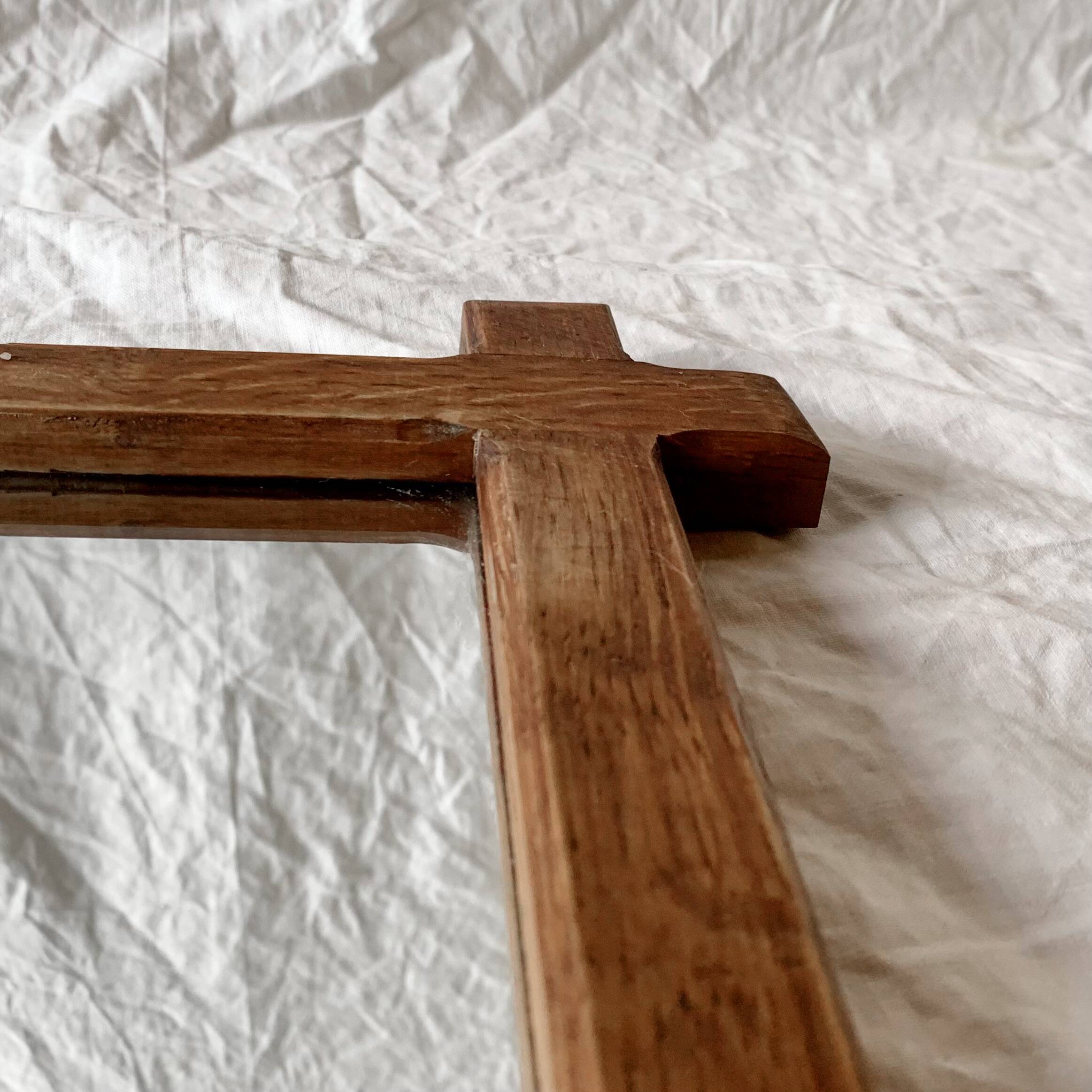 Vintage brutalist mirror with solid wood frame