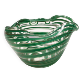 Murano Glass Bowl or Ashtray with Green Canes and Aventurine Glass, Italy