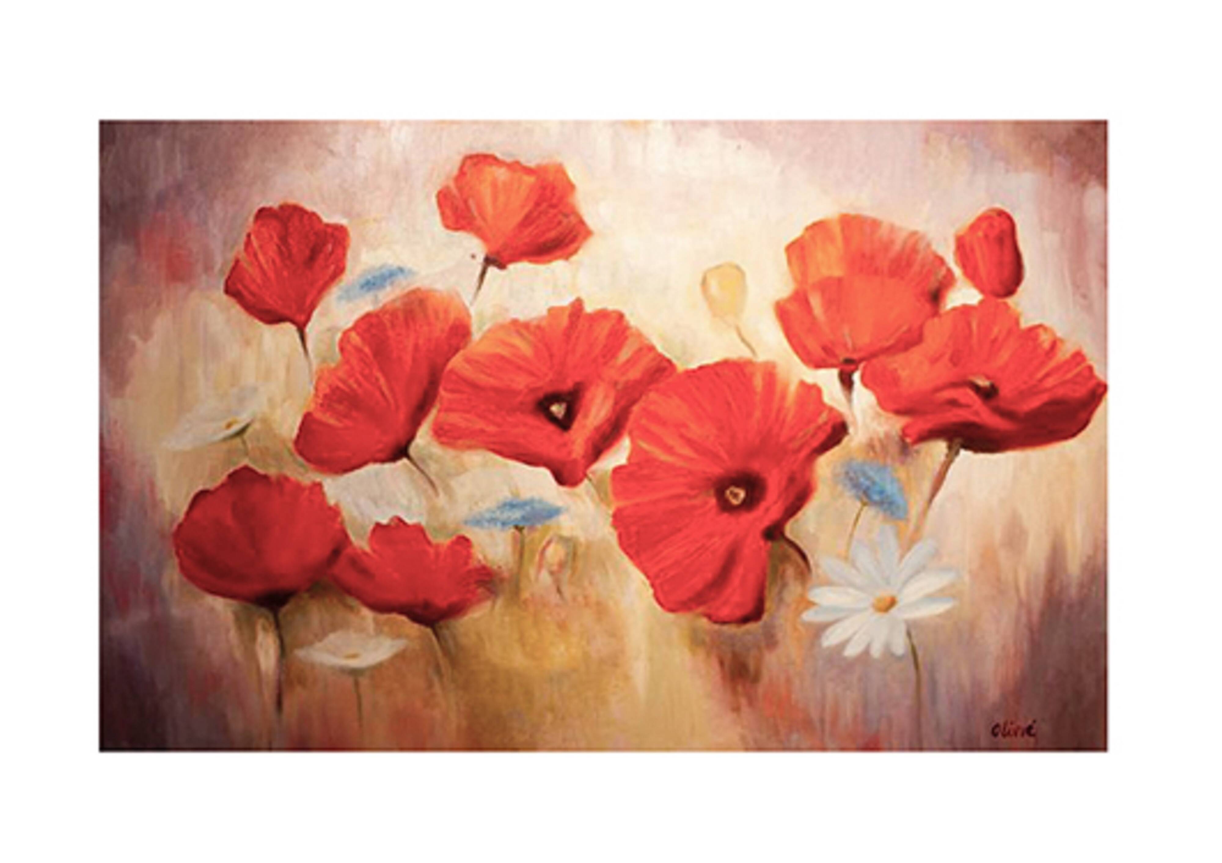 CUADRO DE AMAPOLAS Y MARGARITA PINTADO AL ÓLEO SOBRE LIENZO.