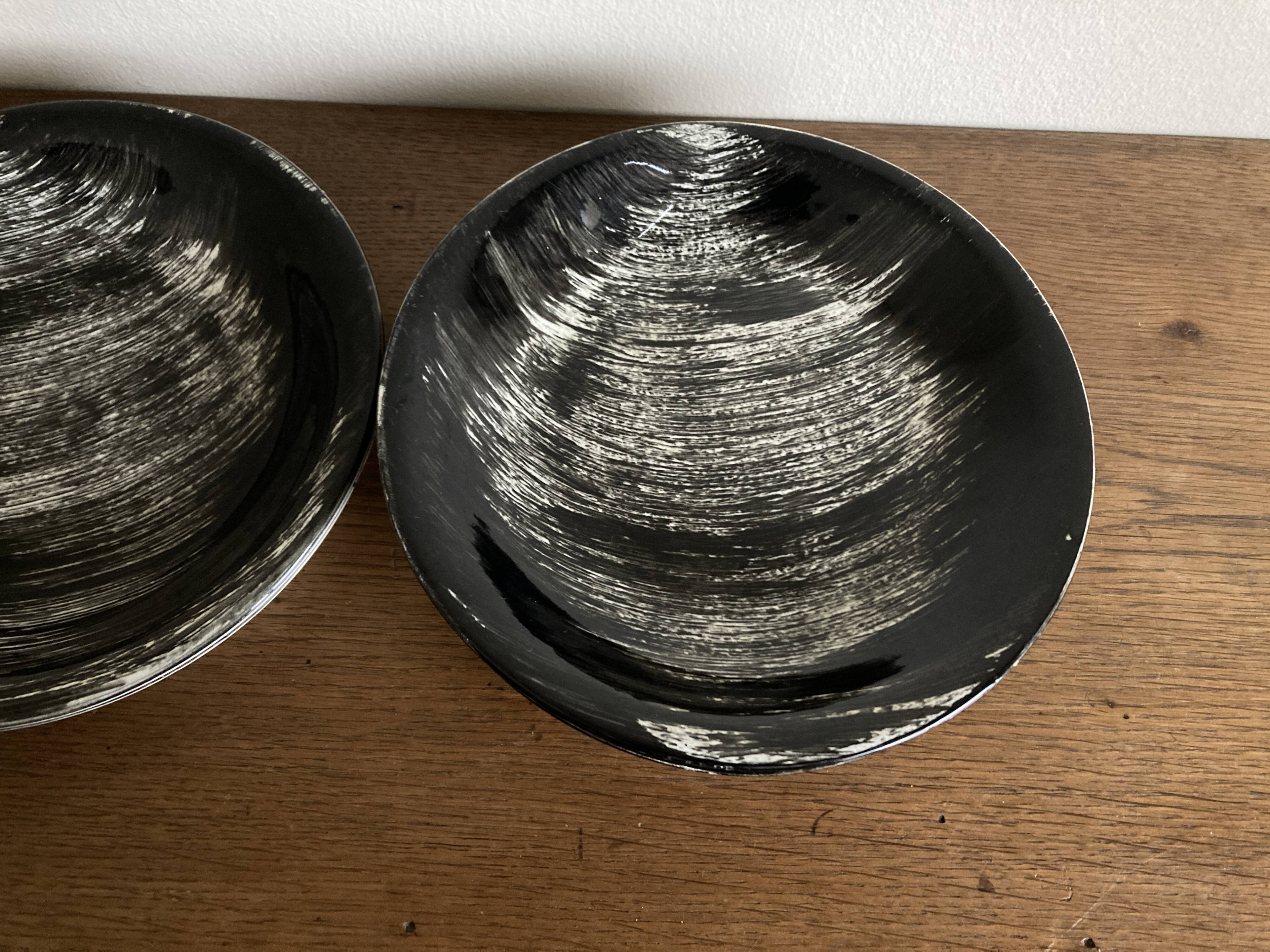 Set of 6 salins 1960s golfe juan black calotte plates