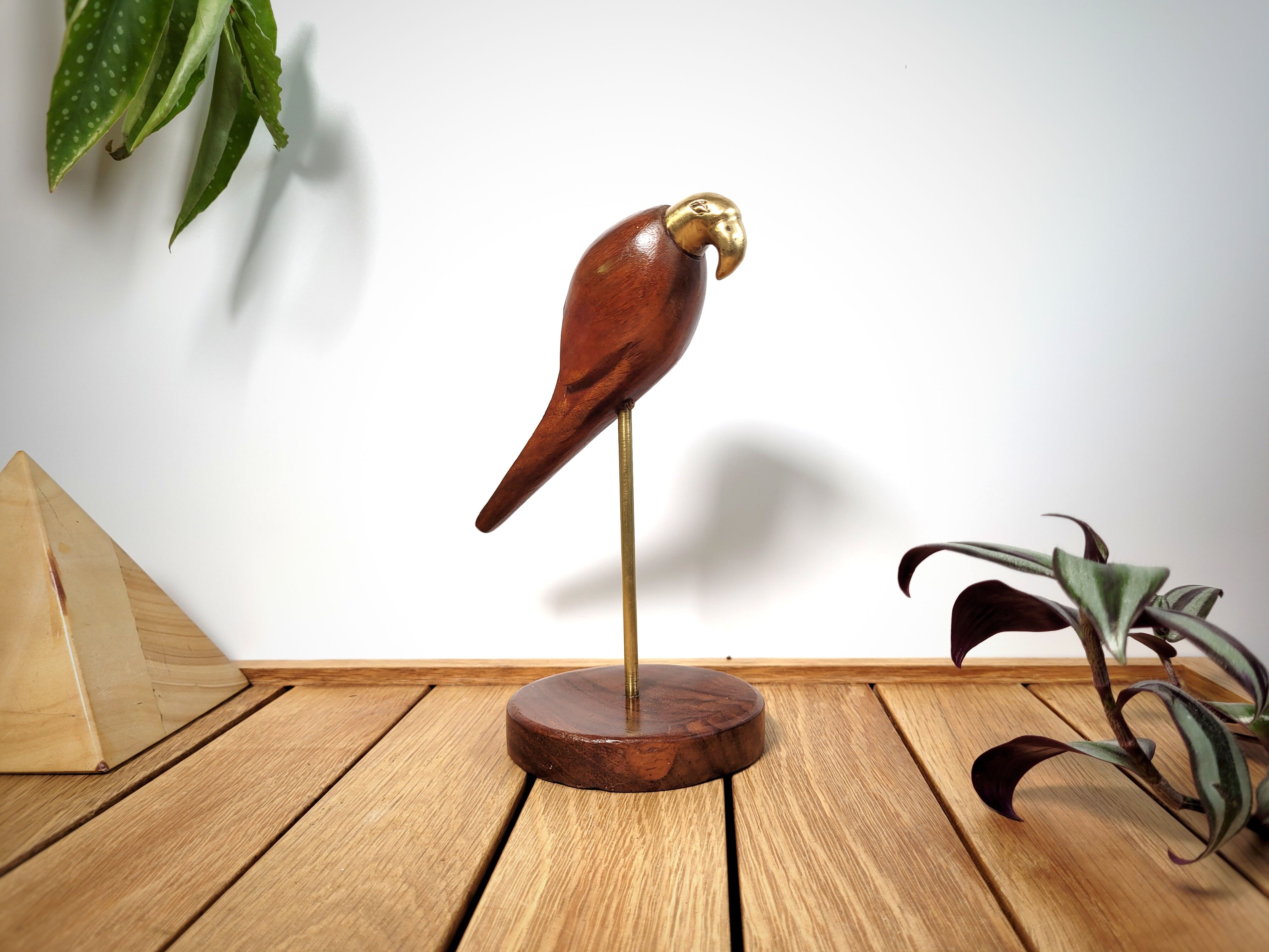 Wood & brass parakeet