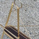 Vintage magazine rack from the 60s in neo-classical style in gold metal and mahogany