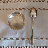 Egg cup and spoon in silver metal