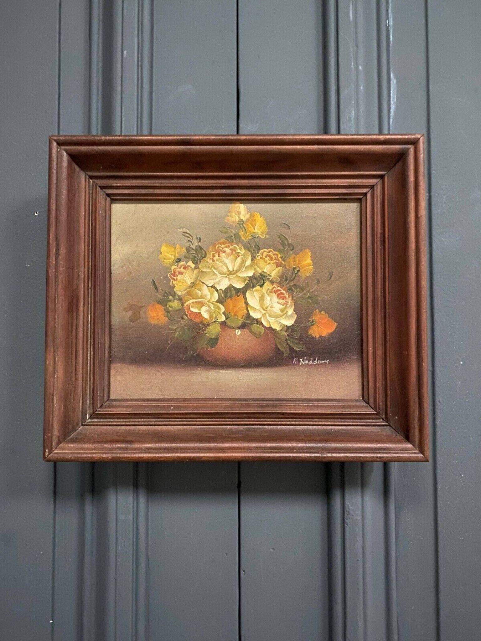 Oil on canvas still life by R. Waddoms 20th bouquet of flowers
