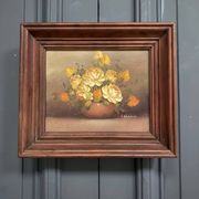 Oil on canvas still life by R. Waddoms 20th bouquet of flowers