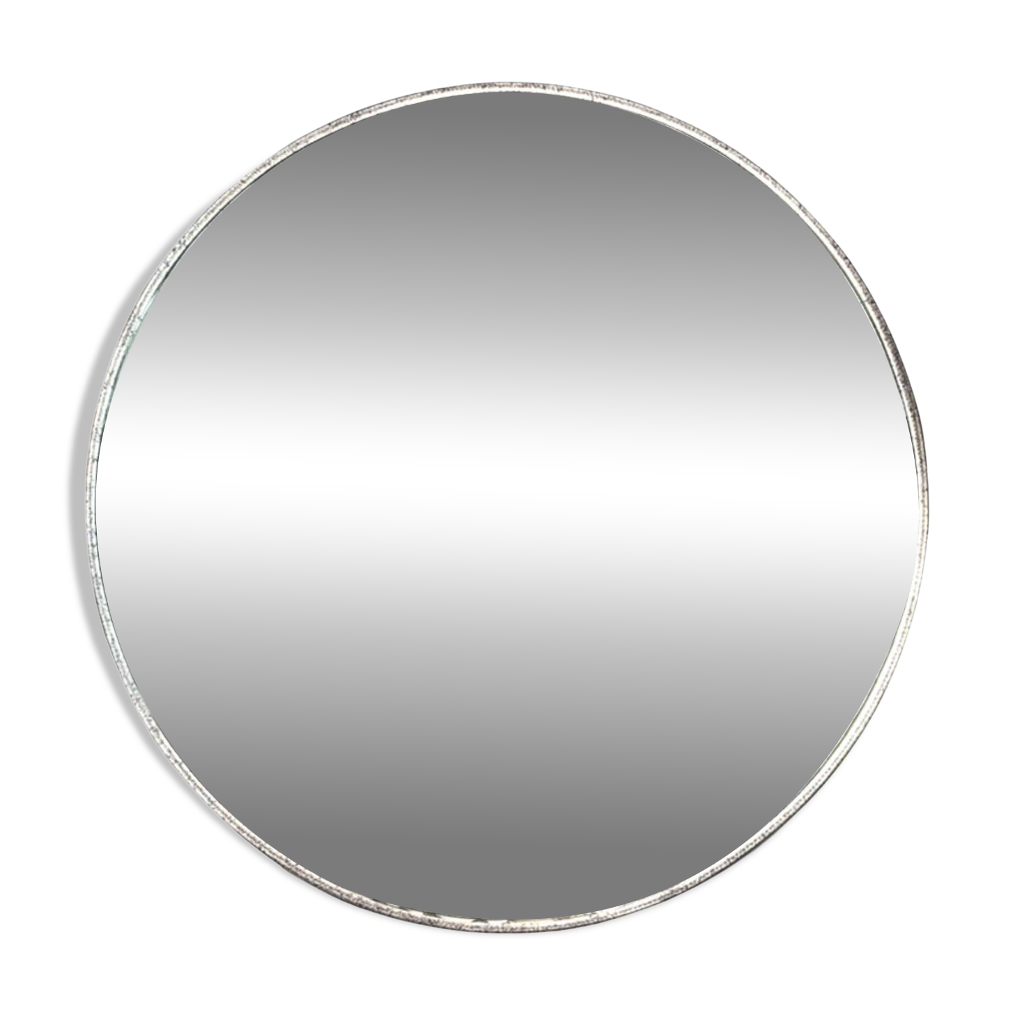Mid Century Modern Style Large French Wall Mounted Round Convex Silver Mirror