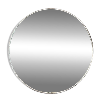 Miroir convexe rond argenté mural français de style mid-century modern, grand format.