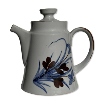 Teapot with stylised blue and brown flowers H18
