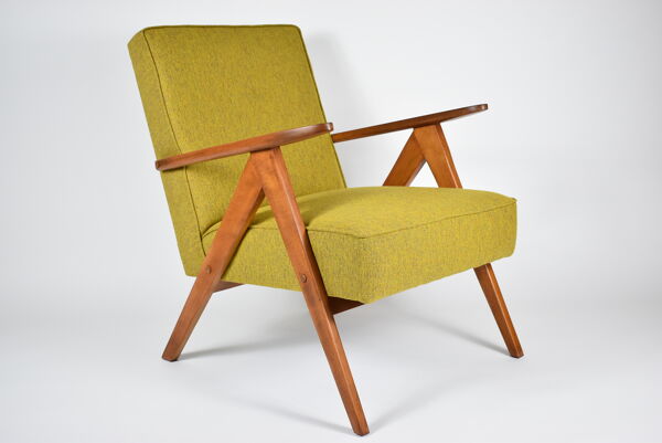 Fauteuil des années 60 Compas, restauré, moutard jaune