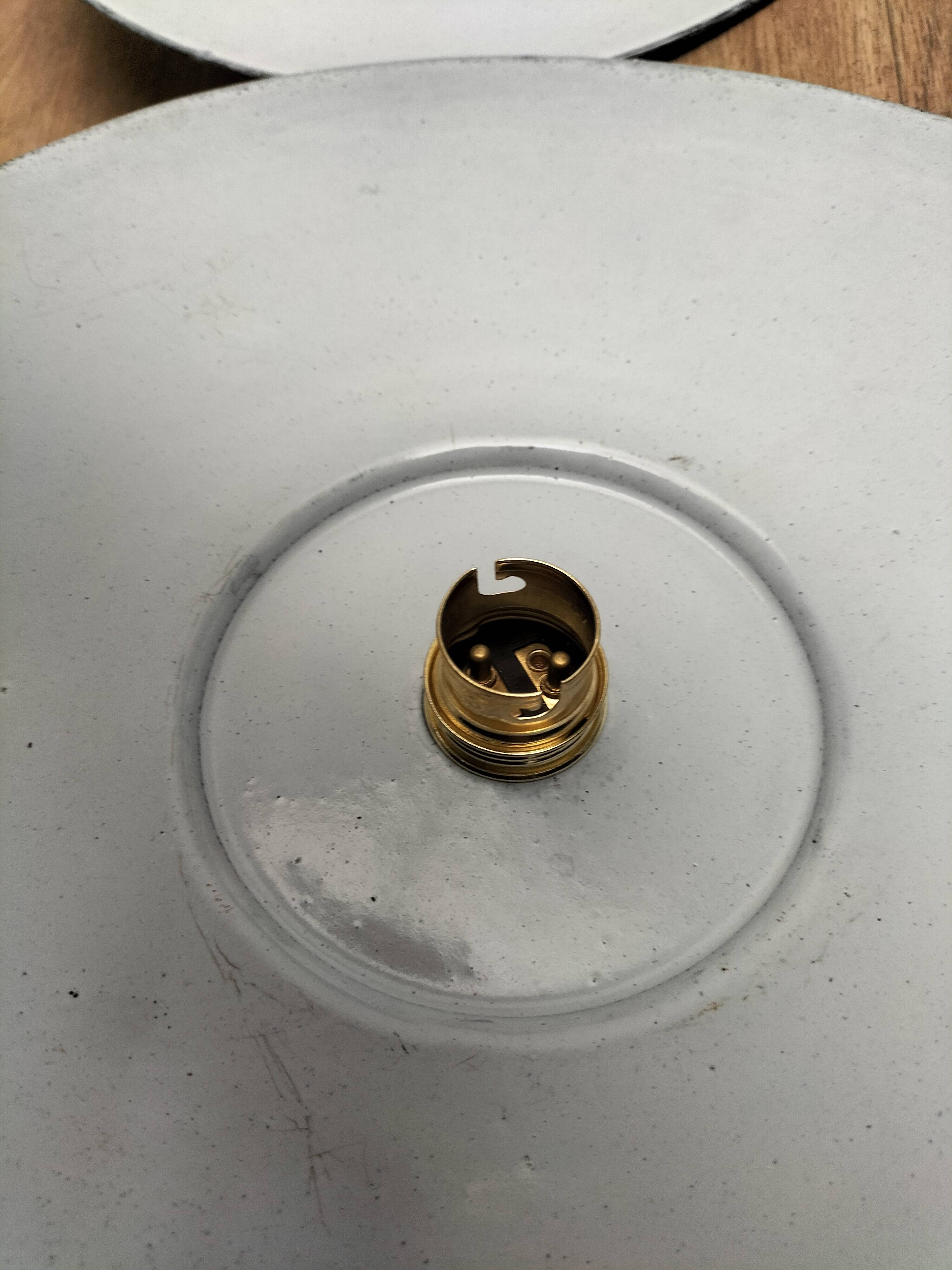 3 blue enameled sheet metal pendant lights