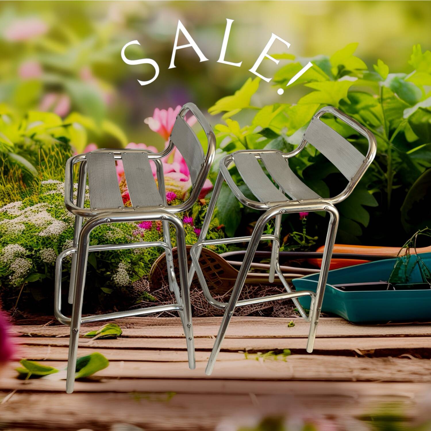 Pair of aluminum high chairs