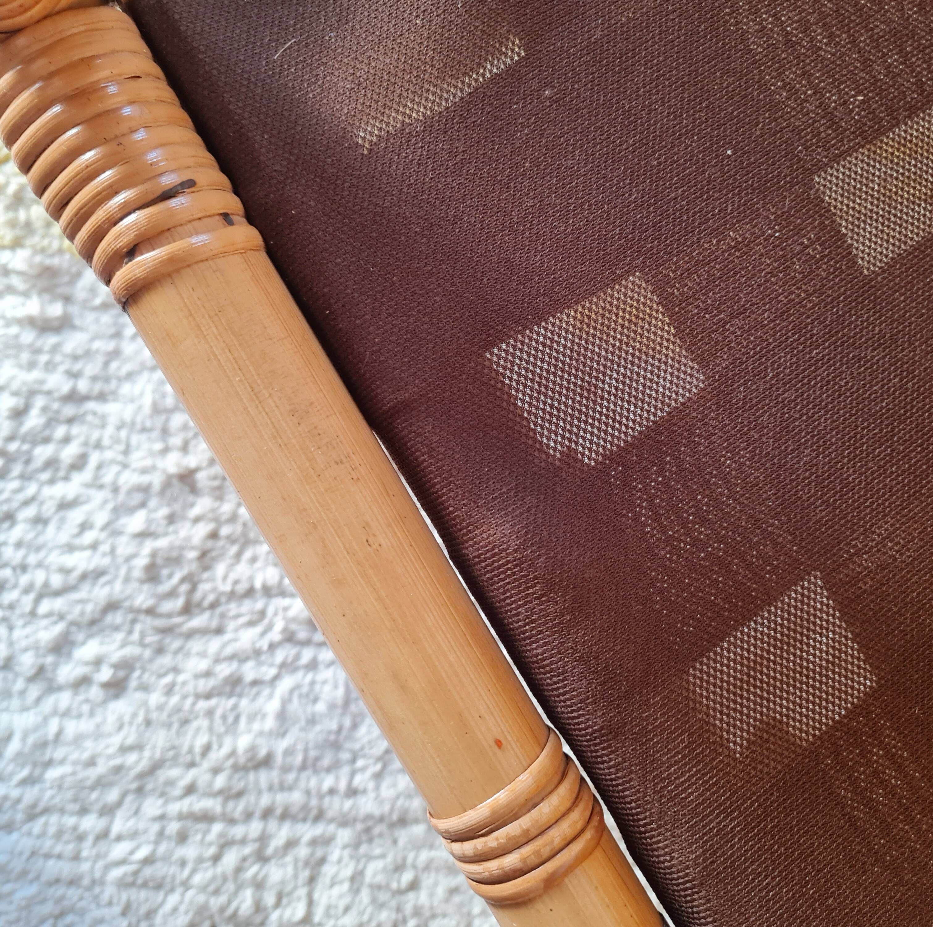 1960s rattan bench - yellow velvet