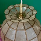 Vintage pendant light in mother-of-pearl and brass