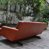 Scandinavian leather and rosewood sofa Fredrik Kayser 1965, 3 places