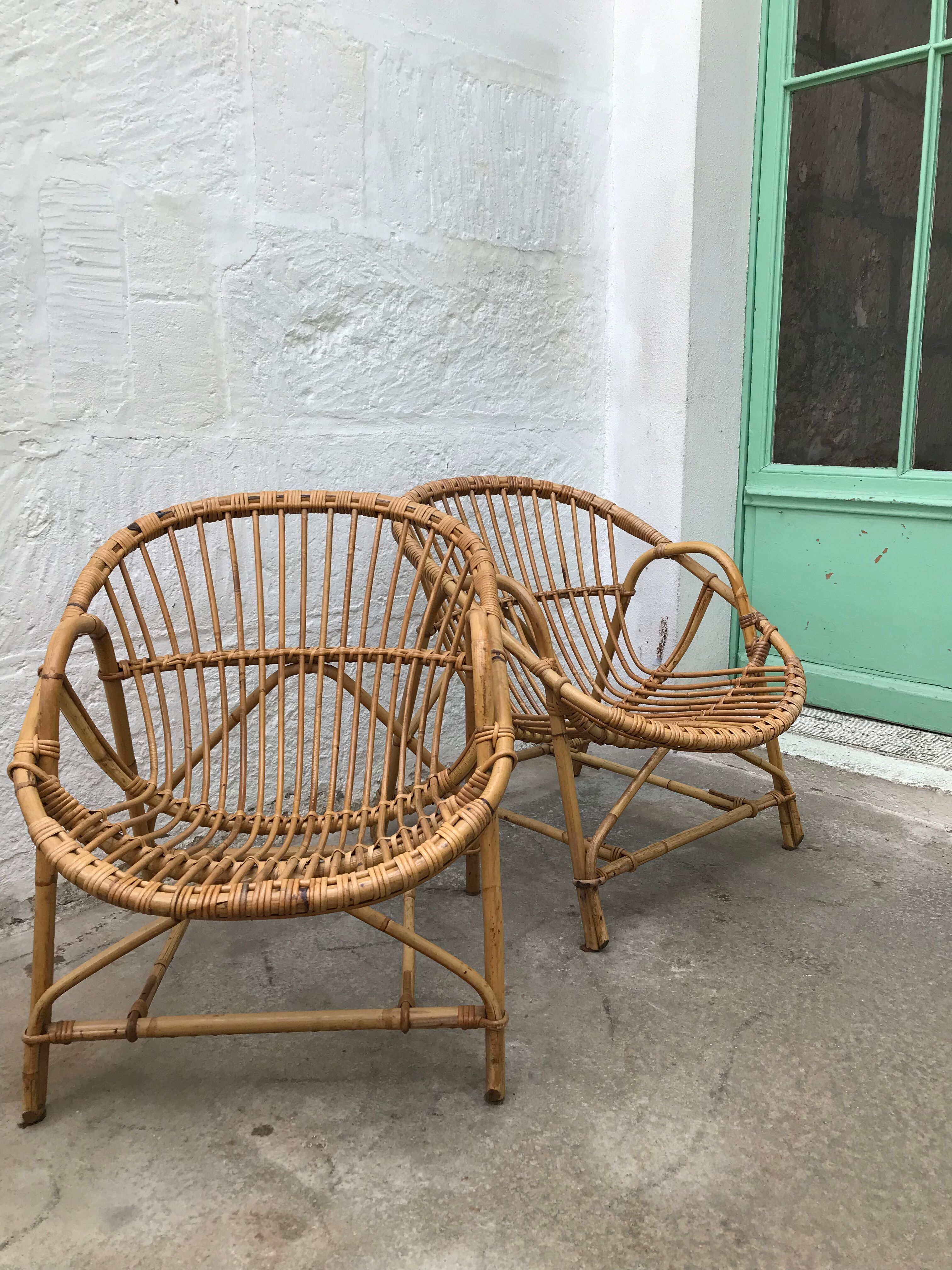 Pair of armchairs adult rattan basket