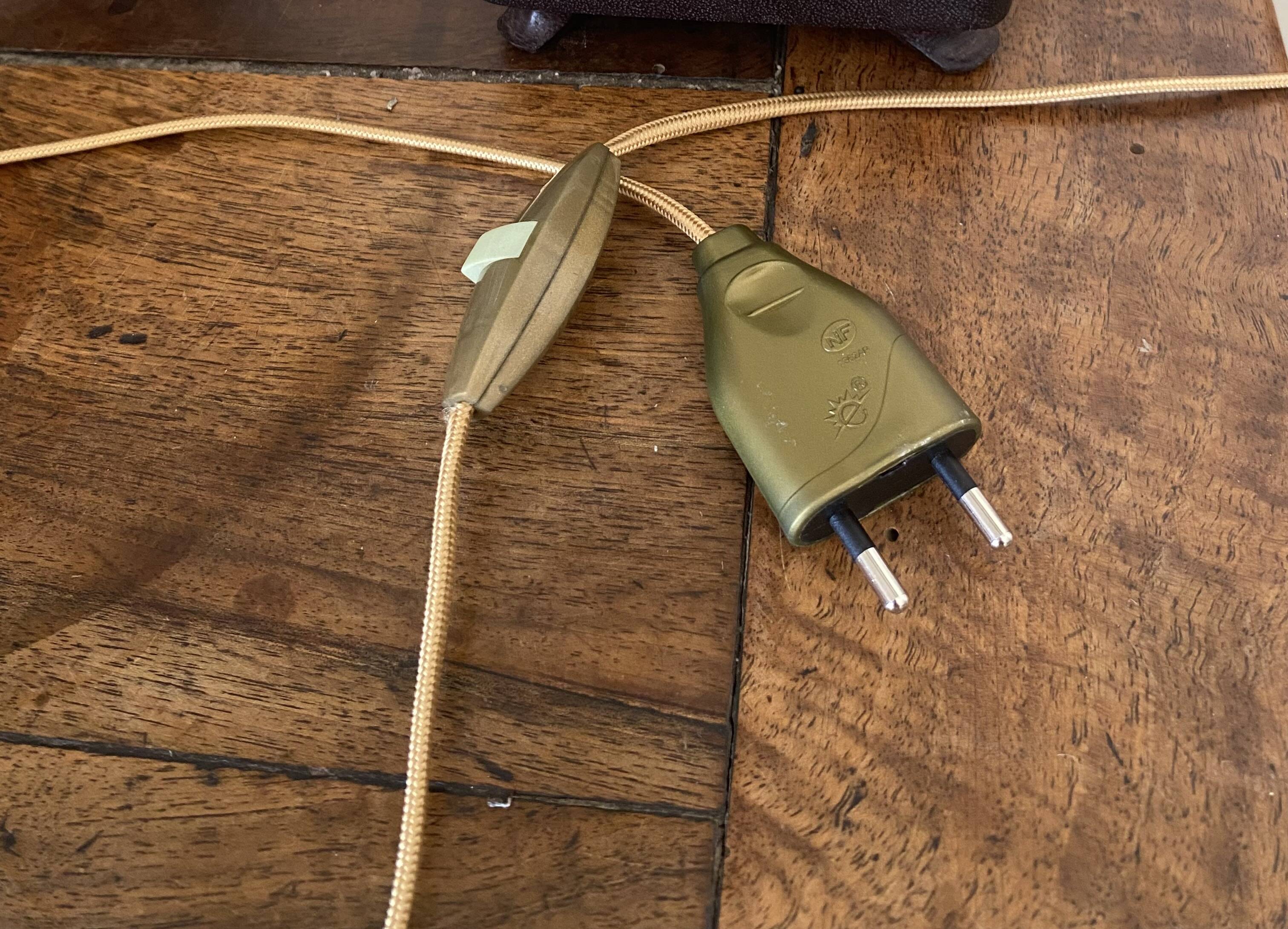 Lampe danoise années 60-70, câble tissu 2M, abat-jour